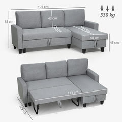 Kozy Three-Seater Storage Sofa Bed - Grey