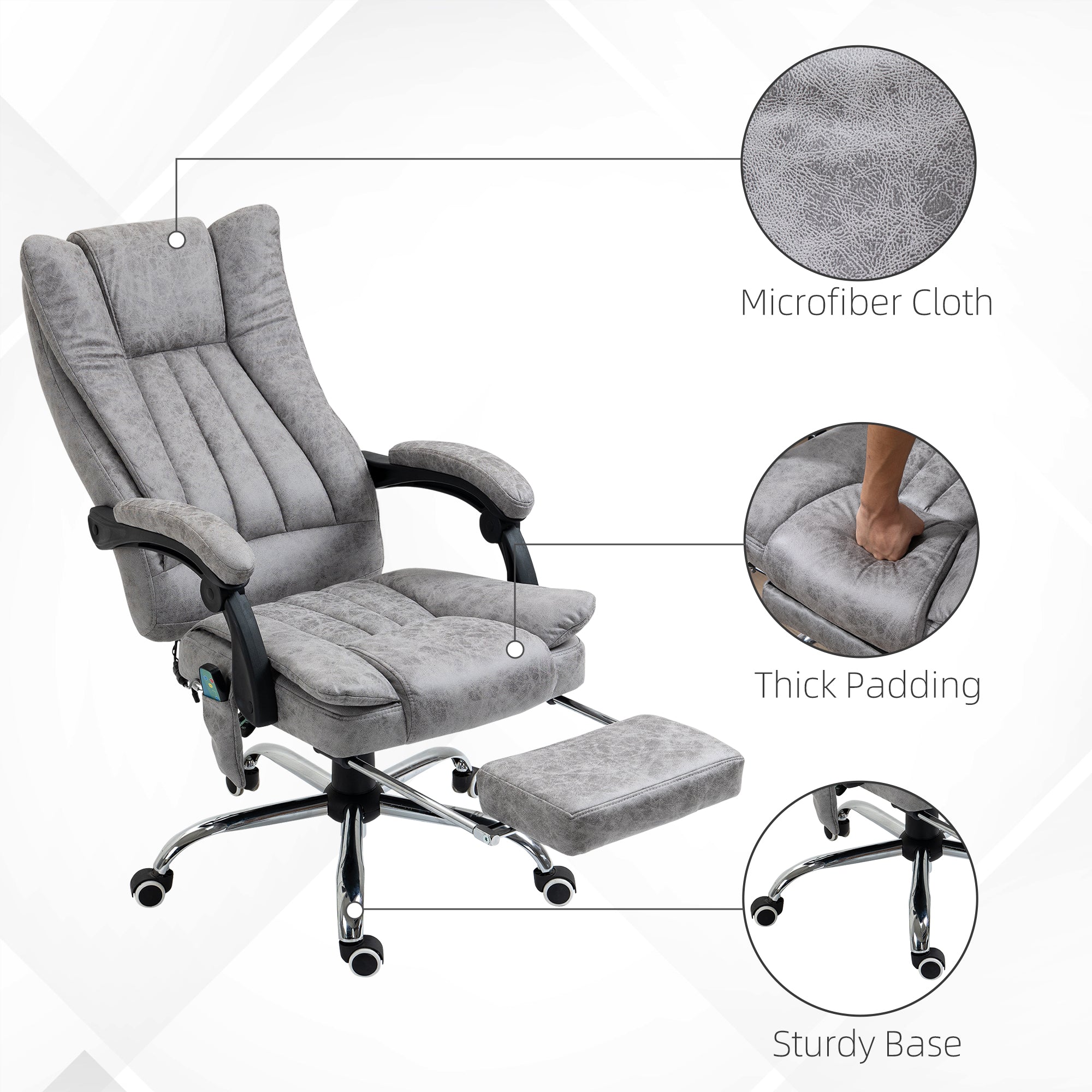Kozy 6 Point Vibrating Massage Office Chair with Heat, Breathable Faux Leather Office Chair with High Back, Height Adjustable Grey