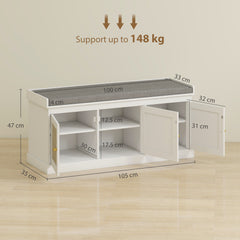 Kozy - Shoe Storage Bench with Woven Rattan Doors, Seat - White