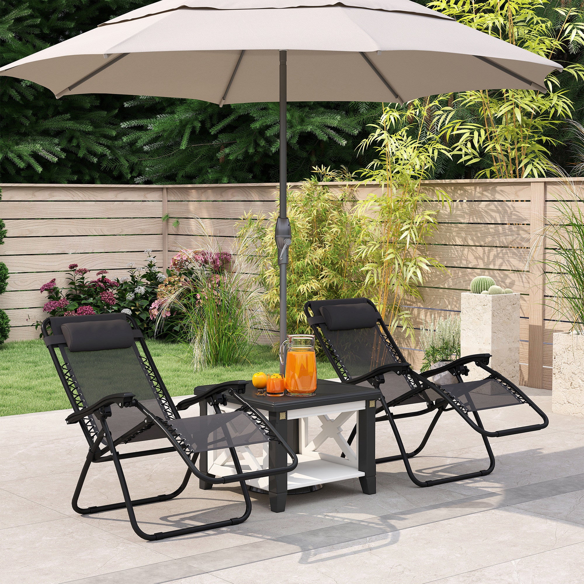 Kozy - Zero Gravity Chair Set of 2, Metal Frame Texteline Armchair Outdoor Folding and Reclining Sun Lounger with Head Pillow for Patio Decking Gardens Camping, Grey