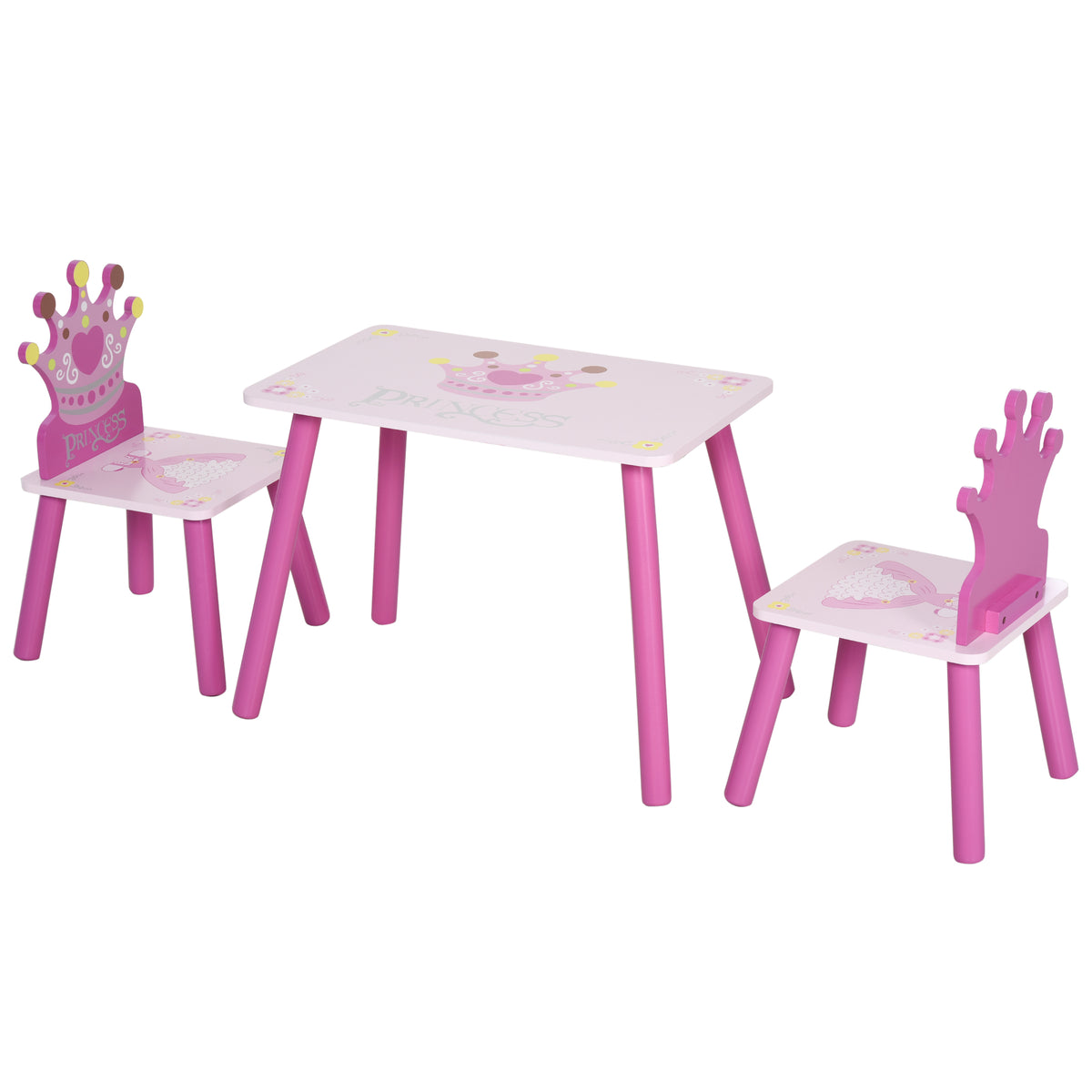 Kozy 3 Pcs Kids and Table Chair Set Princess & Crown Theme Home Furniture Pretty Gift 2-4 Years Pink