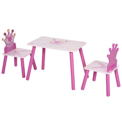 Kozy 3 Pcs Kids and Table Chair Set Princess & Crown Theme Home Furniture Pretty Gift 2-4 Years Pink