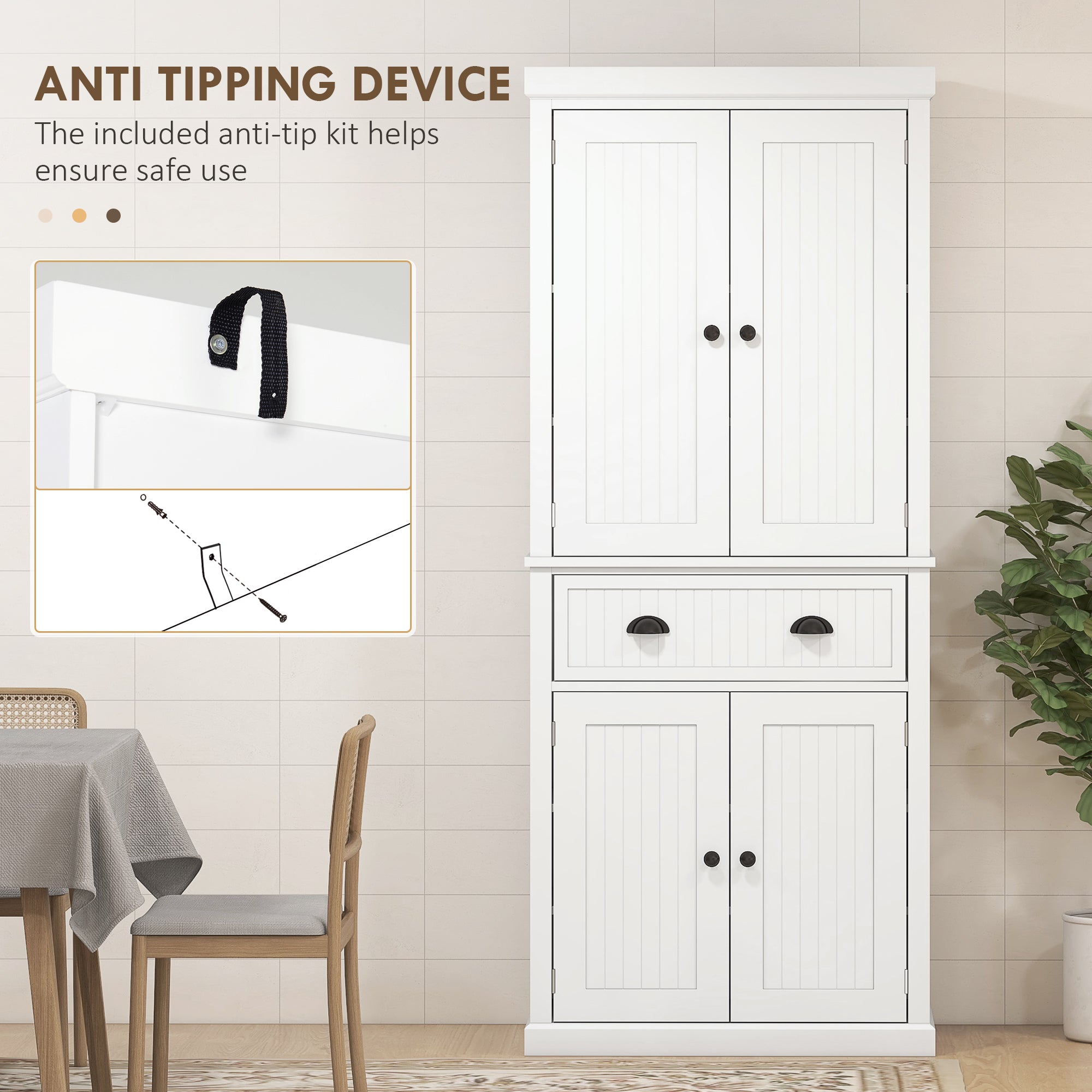 Kozy Kitchen Storage Cabinet with Drawer and Adjustable Shelves - White