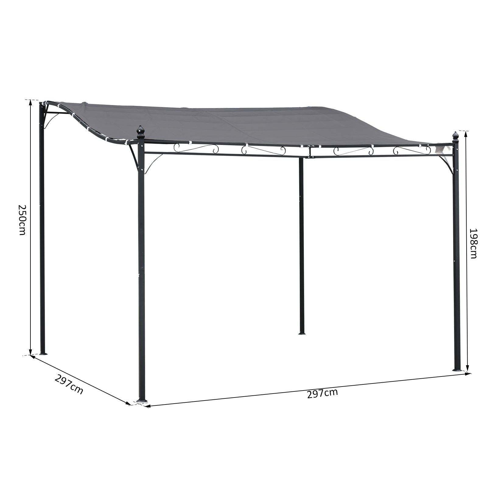 Outsunny Garden Gazebo Awning 3x3m Freestanding Metal Wall Awning Canopy Grey