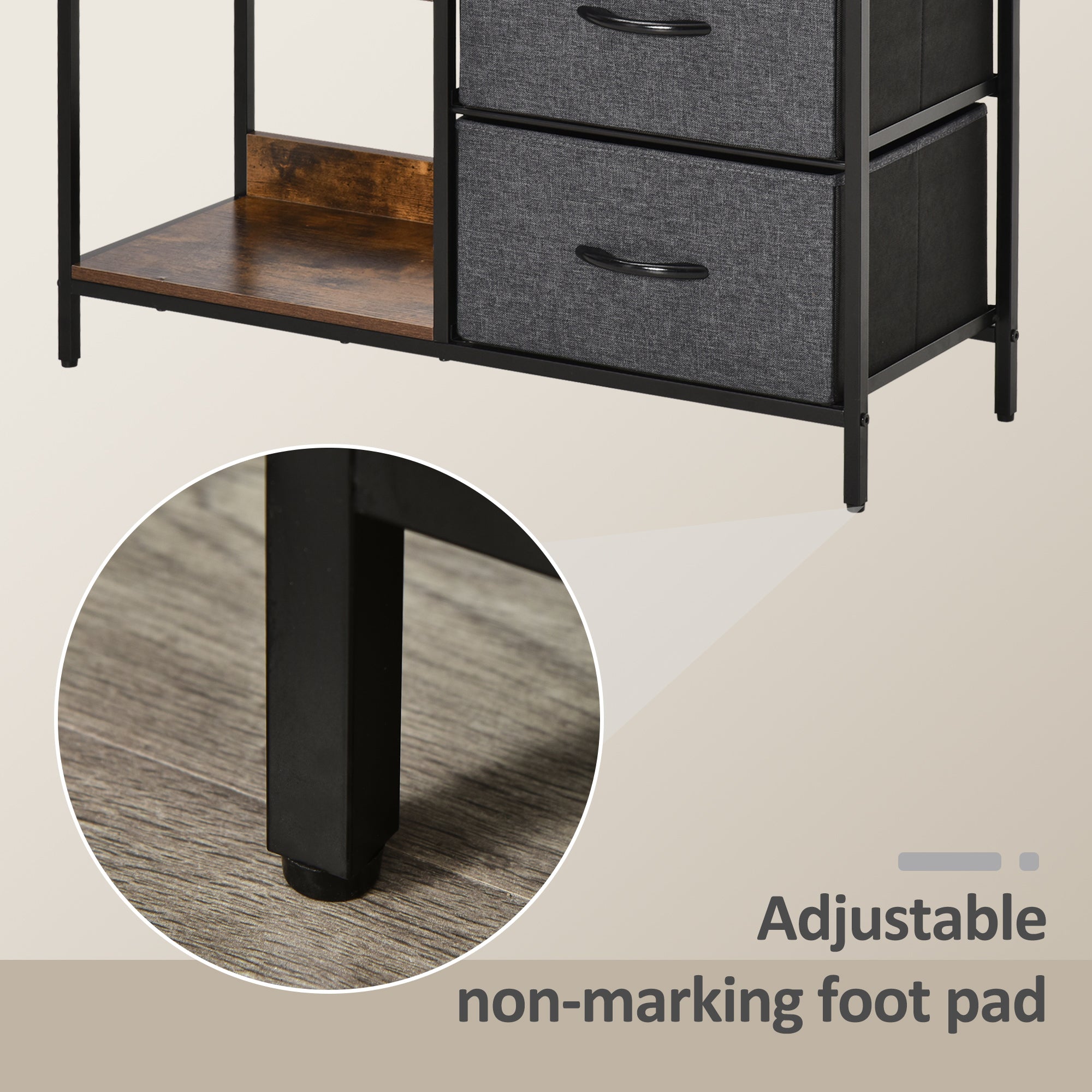 Kozy Chest of Drawers Storage  Dresser Cabinet Organizer with 3 Fabric Drawers and 2 Display Shelves for Living Room, Bedroom, Hallway, Black