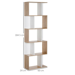 HOMCOM 5-tier Bookcase Storage Display Shelving S Shape design Unit Divider White | Aosom UK