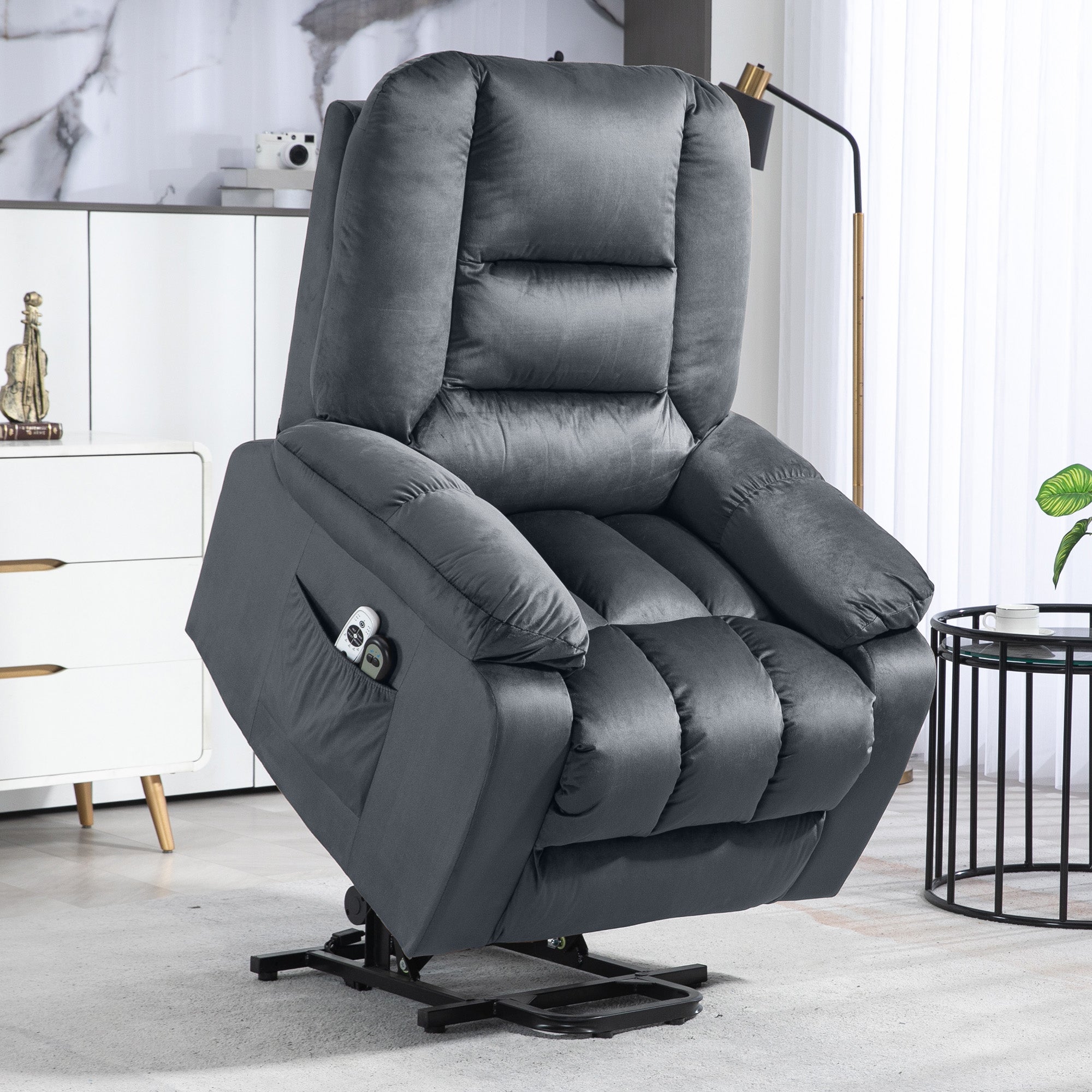HOMCOM Lift Chair, Quick Assembly, Electric Riser and Recliner Chair with Vibration Massage, Heat, Side Pockets, Grey | Aosom UK