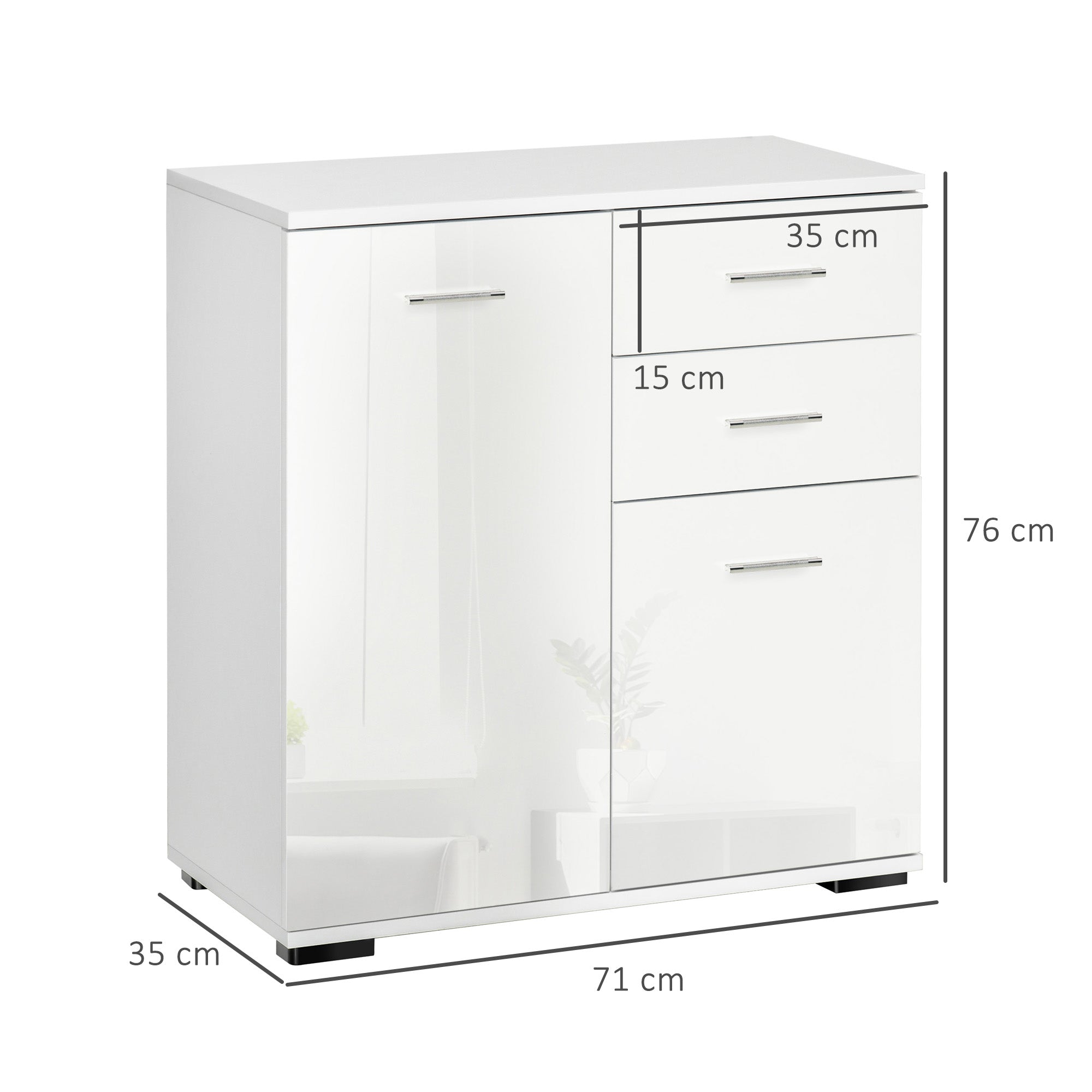 Kozy Sideboard, Modern Storage Cabinet with 2 Drawers, 2 Doors and Adjustable Shelf, Kitchen Cabinet for Living Room, Dining Room, High Gloss White