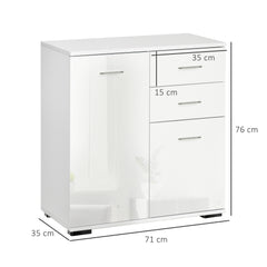 Kozy Sideboard, Modern Storage Cabinet with 2 Drawers, 2 Doors and Adjustable Shelf, Kitchen Cabinet for Living Room, Dining Room, High Gloss White
