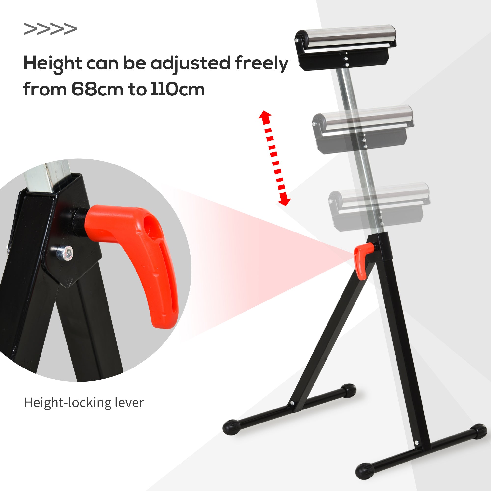 HOMCOM Folding Roller Stand, Adjustable Height Material Support Pedestal with Ball Bearing Roller, Portable Metal Construction, Black