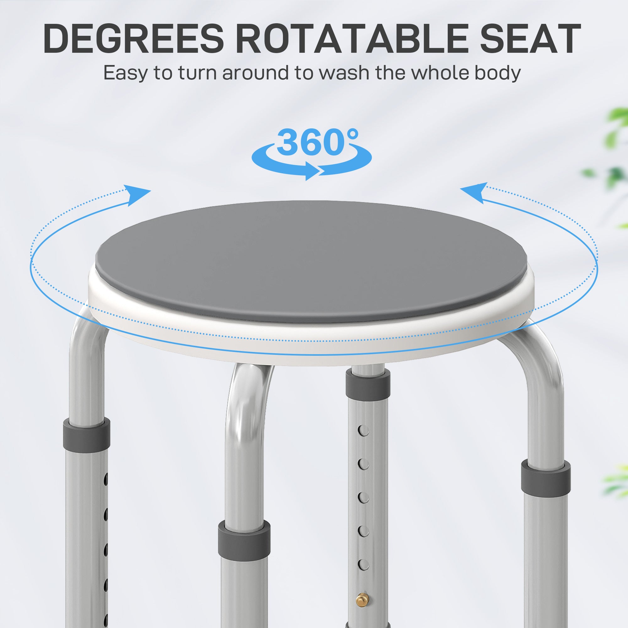 Kozy - 360° Swivel Shower Chair, Height Adjustable Aluminium Shower Stool with Non-Slip Feet for Disabled, Elderly, Grey