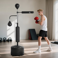 Kozy 4-in-1 Boxing Punching Bag, Freestanding with 2 Speed Bals, 360° Reflex Bar, 160-230cm Adjustable Height, Black