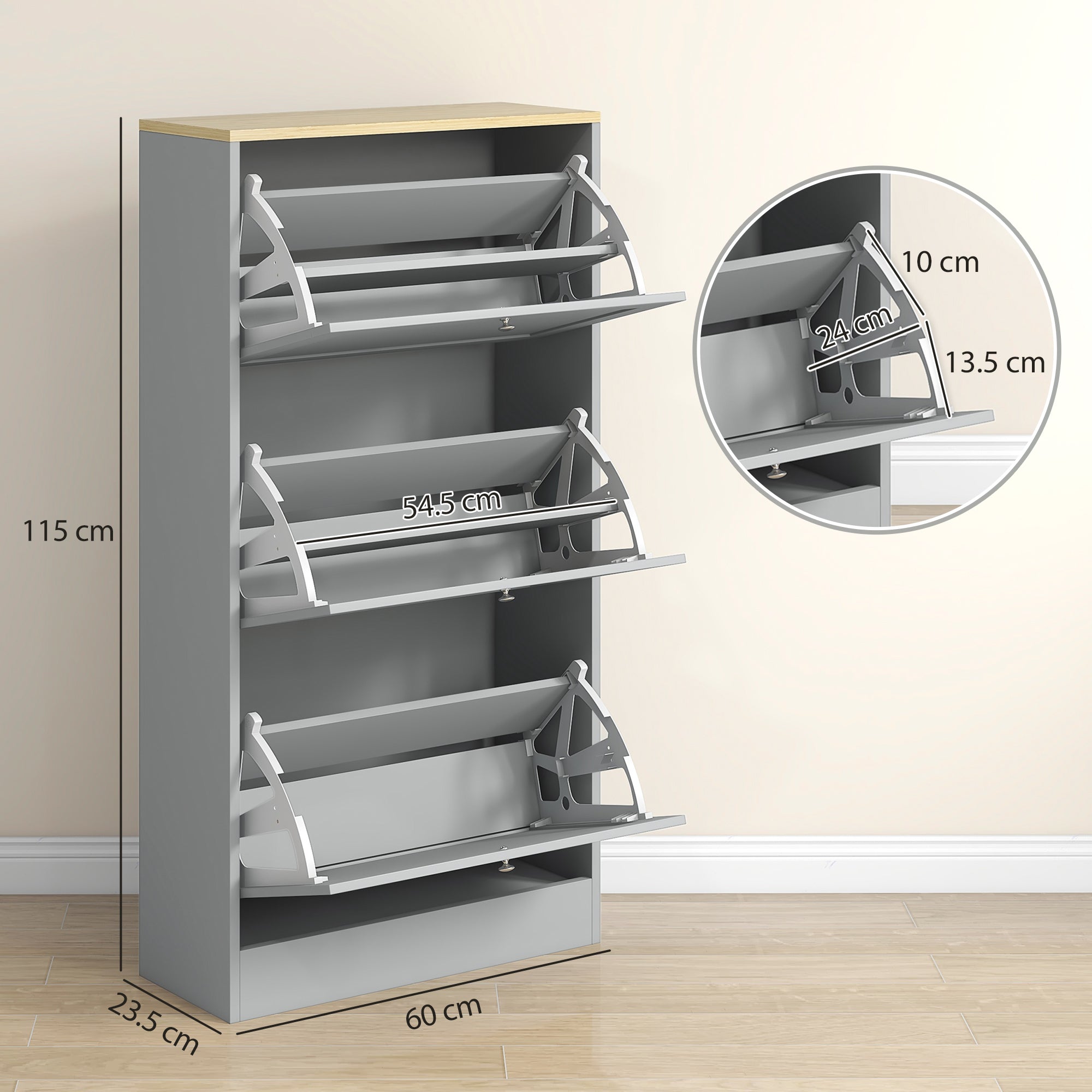 Kozy - Modern Compact Three-Drawer Shoe Storage Cabinet - Grey