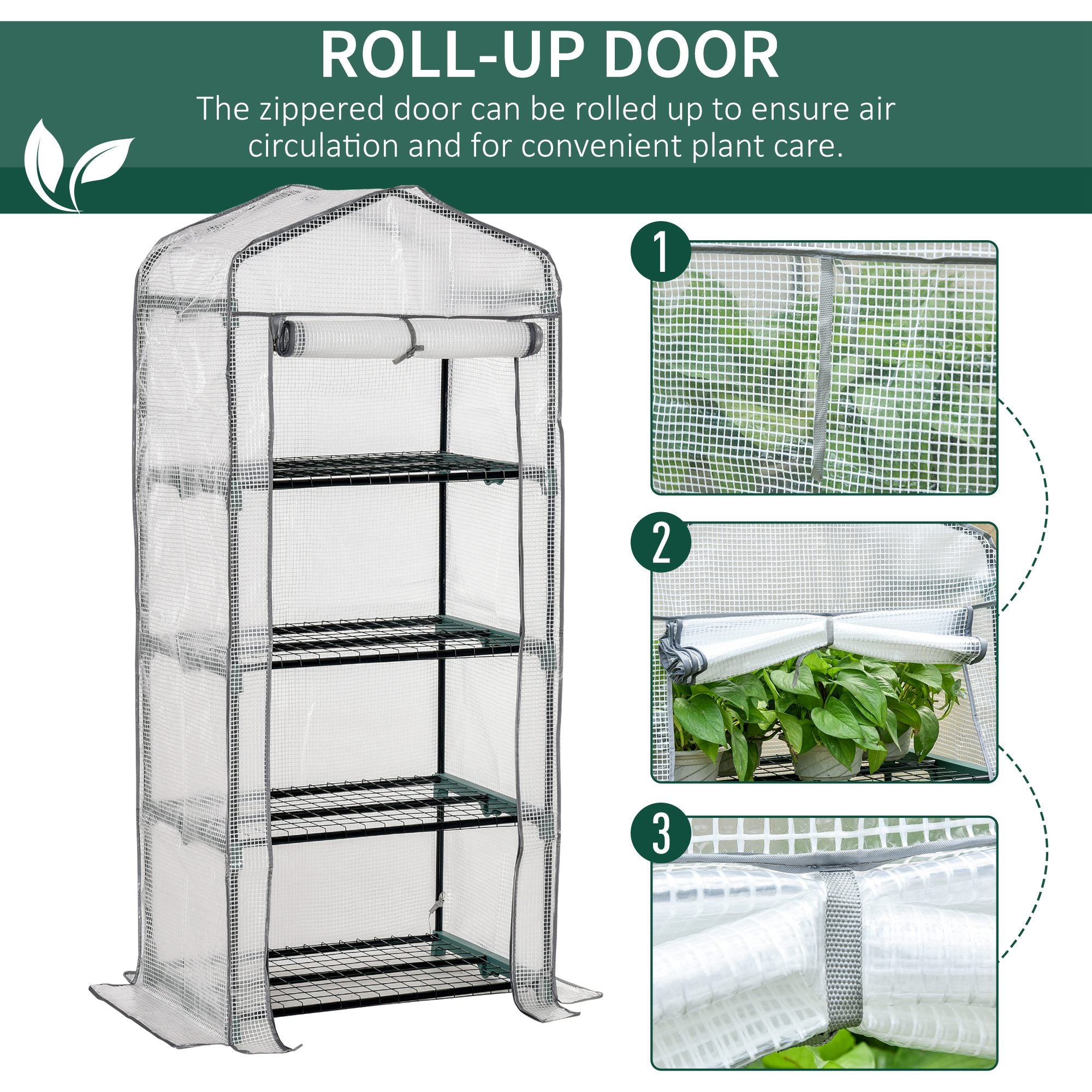 Kozy 4 Tiers Mini Portable Greenhouse Compact Plant Grow Shed Metal Frame PE Cover 160H x 70L x 50Wcm