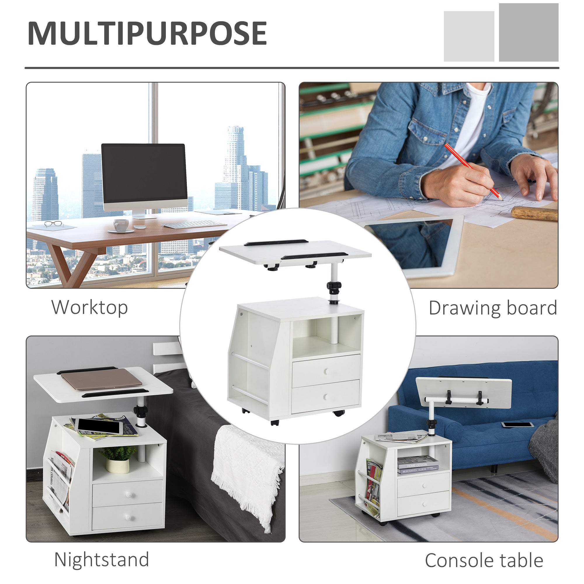 Kozy Functional Swivel Bedside Table End Table Side Table for Living Room Nightstand for Bedroom