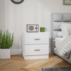 Kozy Modern Bedside Table, Beside Cabinet with 2 Drawers, for Bedroom, Living Room, White