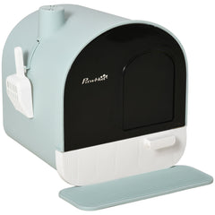 PawHut Hooded Cat Litter Box, Enclosed Kitten Litter Tray with Scoop, Filter & Flap Door, 43x44x47 cm, Green | Aosom UK
