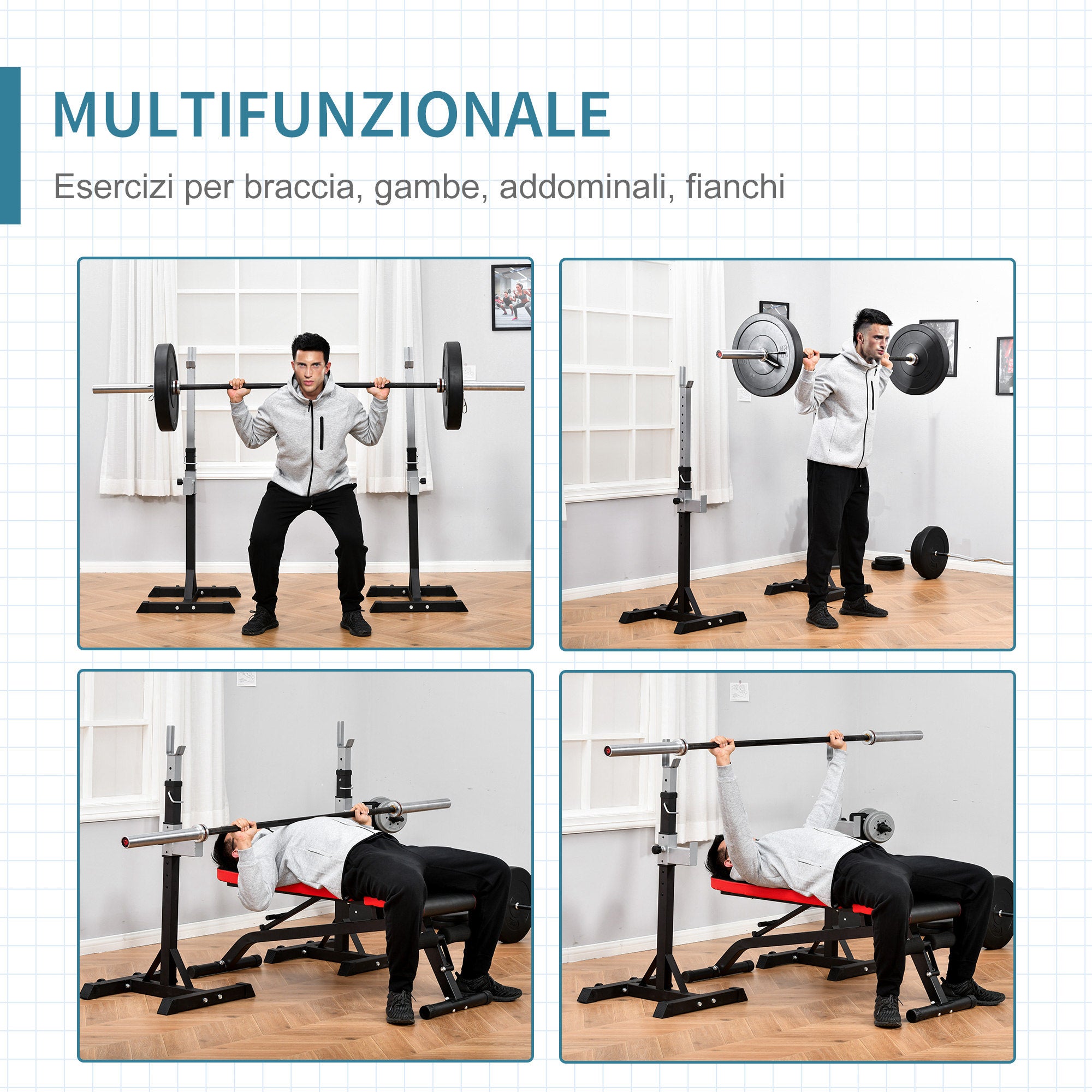 Kozy Barbell Squat Rack Adjustable Weight Lifting Bench Max Load 150kg Gym Fitness Strength Training Push up Dip Stand with Wheels