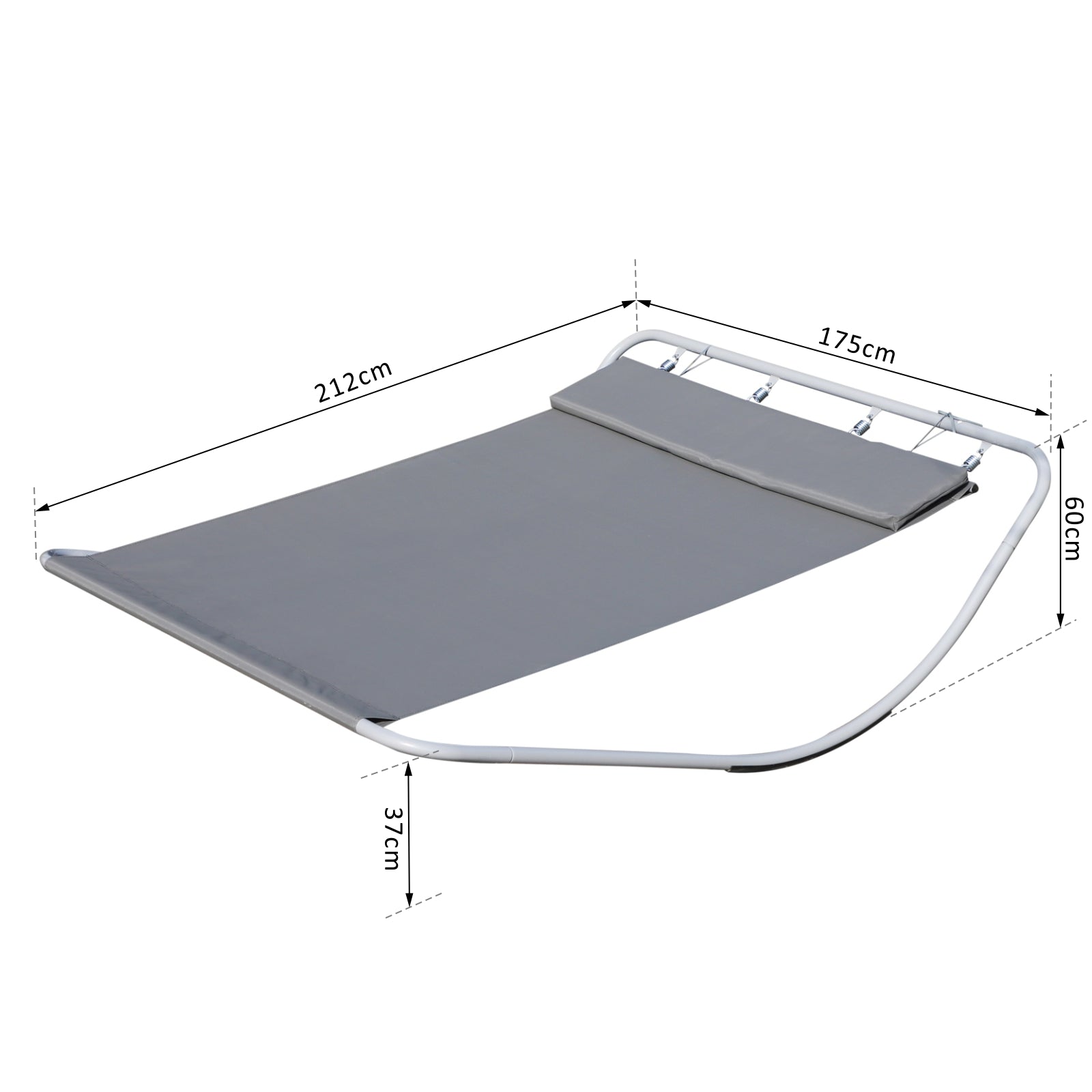 Kozy Rocking Sun Lounger, Double Garden Lounger Sunbed with Headrest Pillows, Texteline Outdoor Rocking Chair Swing Hammock Daybed with Metal Frame for Patio, Terrace, 212 x 175 x 60 cm, Grey