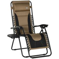 Outsunny Zero Gravity Recliner, Folding Patio Lounger with Cup Holder, Adjustable Backrest, Padded Pillow for Outdoor, Poolside, Coffee | Aosom UK