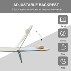 Kozy Outdoor Foldable Sun Lounger, Adjustable Backrest Garden Recliner Sun Lounger Chair with Headrest Pillow, Beige