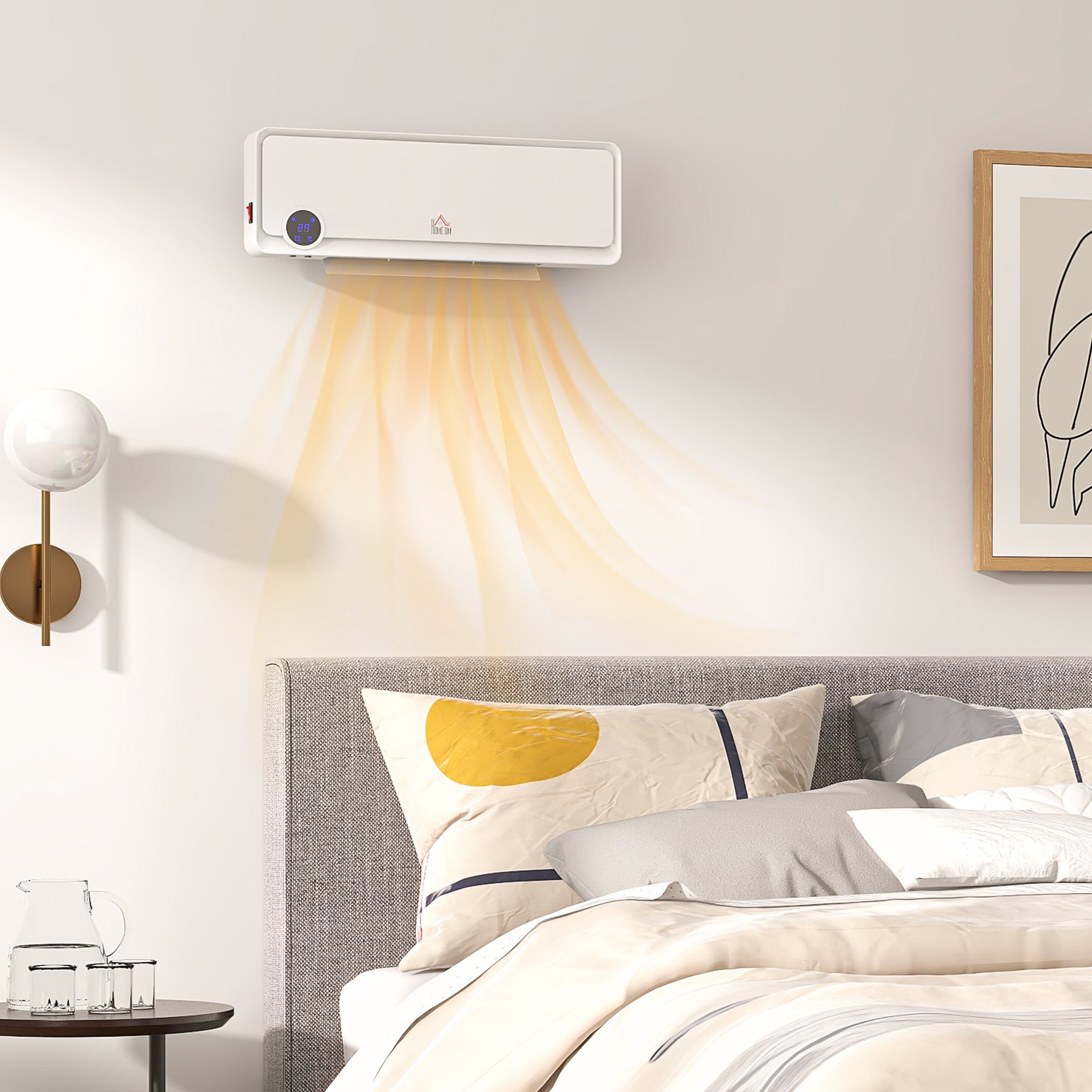 Kozy - Wall Downflow Heater 2 Heat and Fan 1000W/2000W, Electric Space Heater with Timer Remote Oscillating, for Bedroom Home Office, White