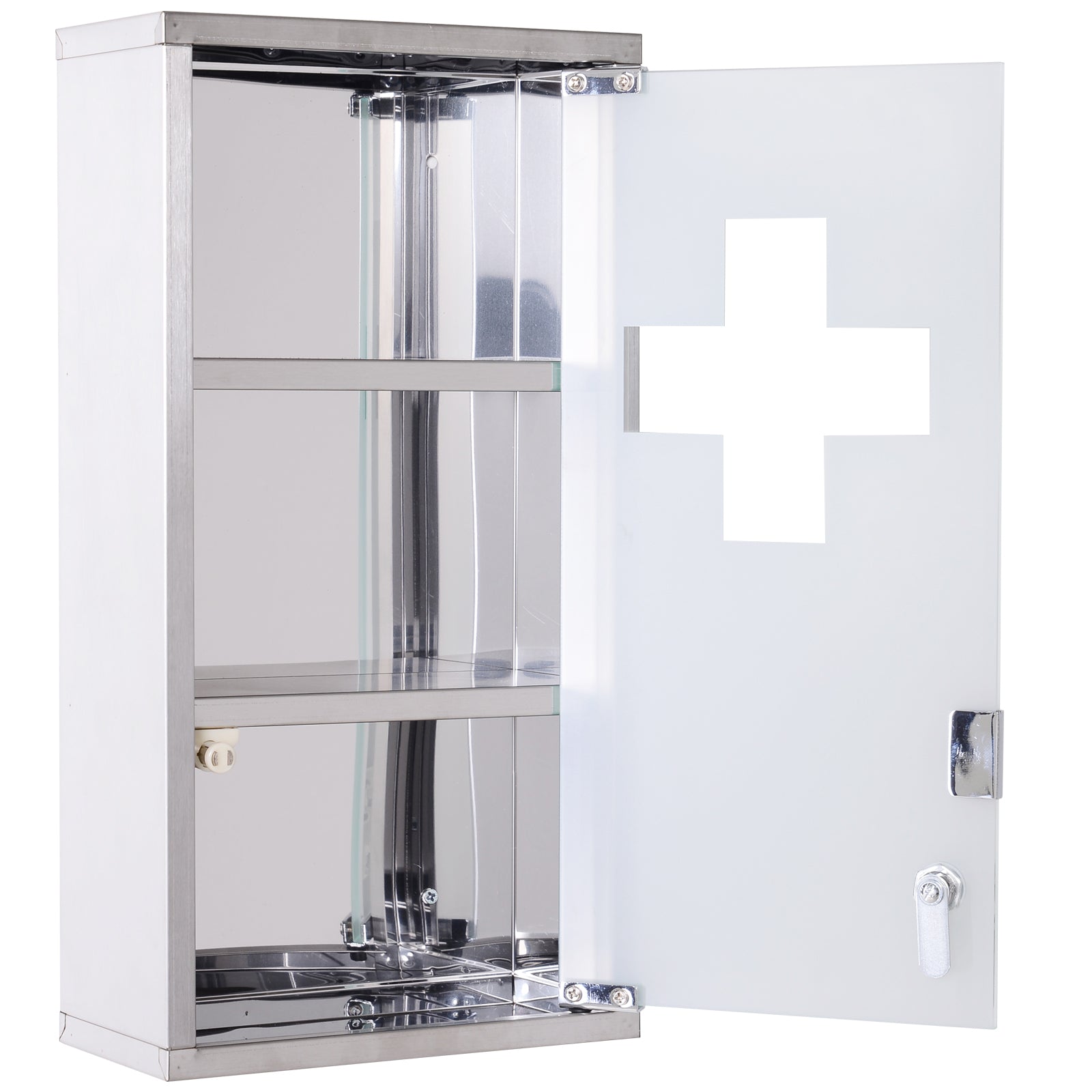Kozy Stainless Steel wall mounted Medicine Cabinet with 2 Shelves + Security Glass Door Lockable 48 cm(H)