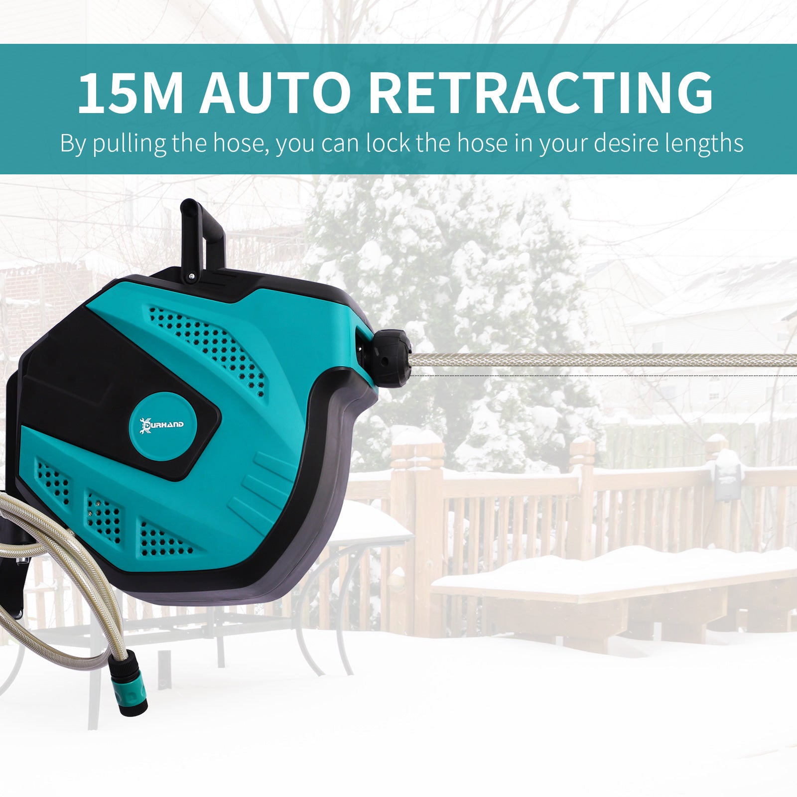 Kozy 15m Garden Auto Hose Reel Wall Mounted Retractable 7 Patterns Spray Nozzle