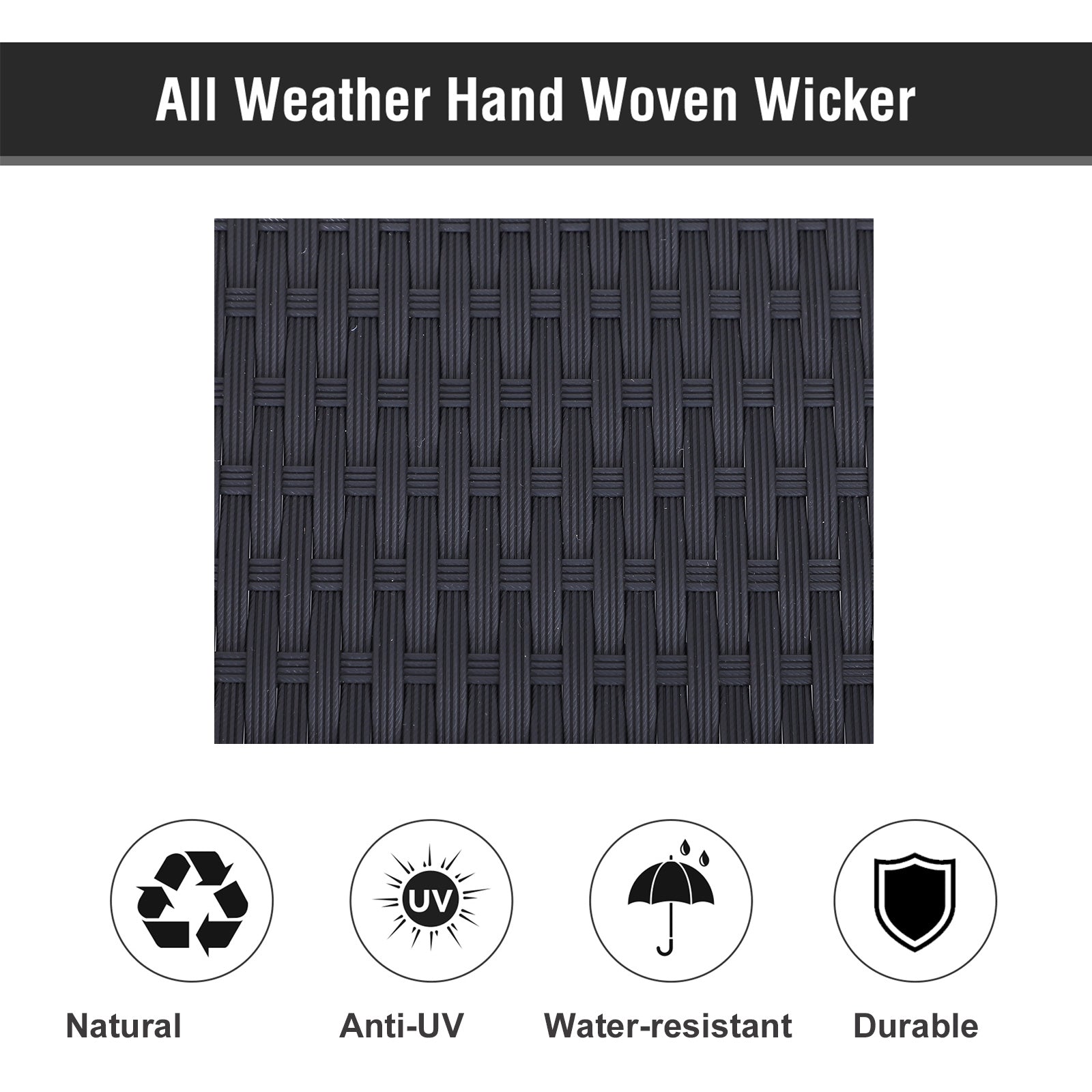 Kozy 2 Seater Rattan Lounger Adjustable Double Chaise Chair Loveseat w/ Cushion Black