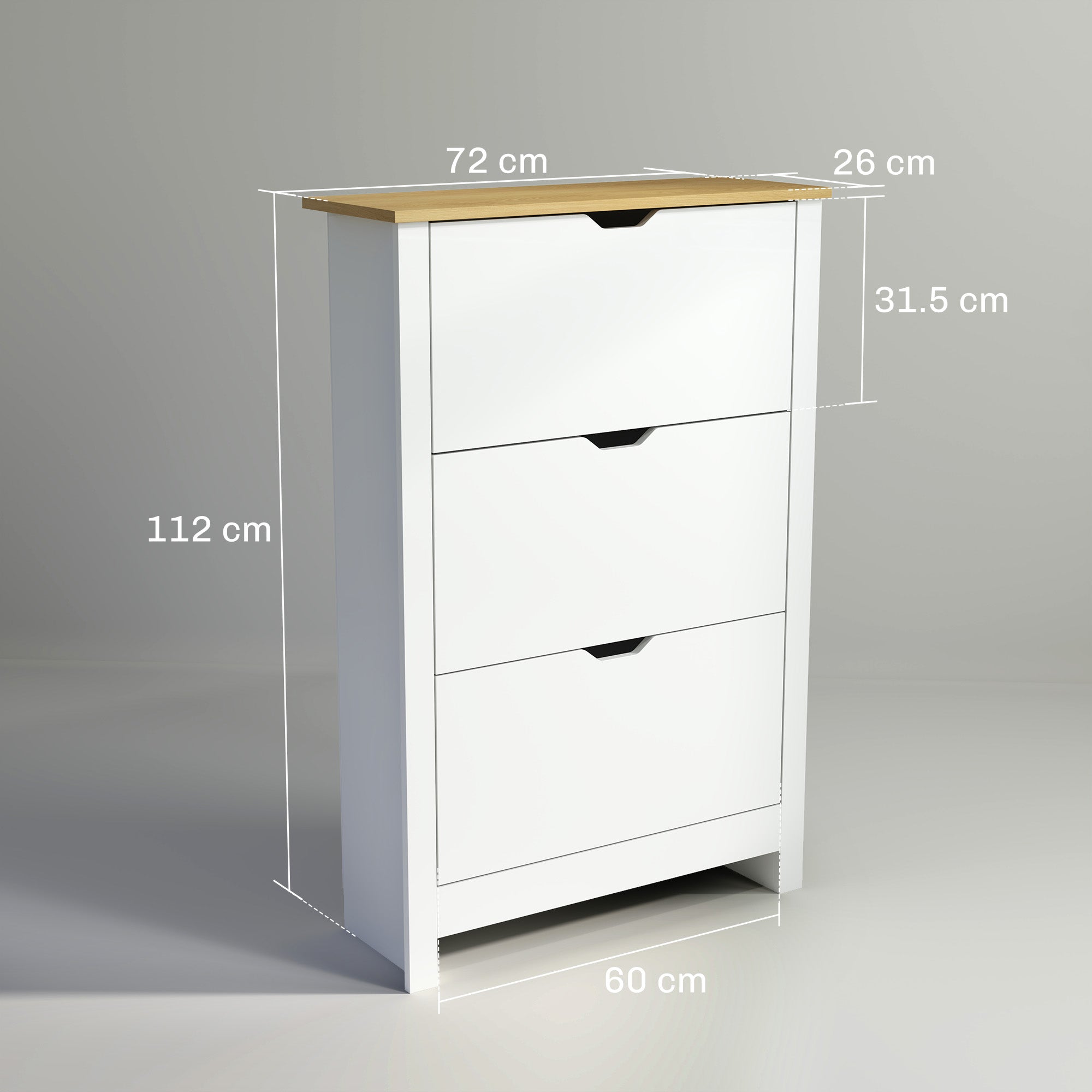 Kozy Slim Shoe Cabinet, Narrow Shoe Cupboard with 3 Flip Drawers, Adjustable Shelves for 18 Pairs of Shoes, High Gloss White