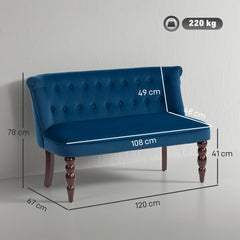 Kozy - Velvet 2 Seater Sofa, Button Tufted Wingback Loveseat with Rubber Wood Legs for Living Room, Bedroom, Dark Blue