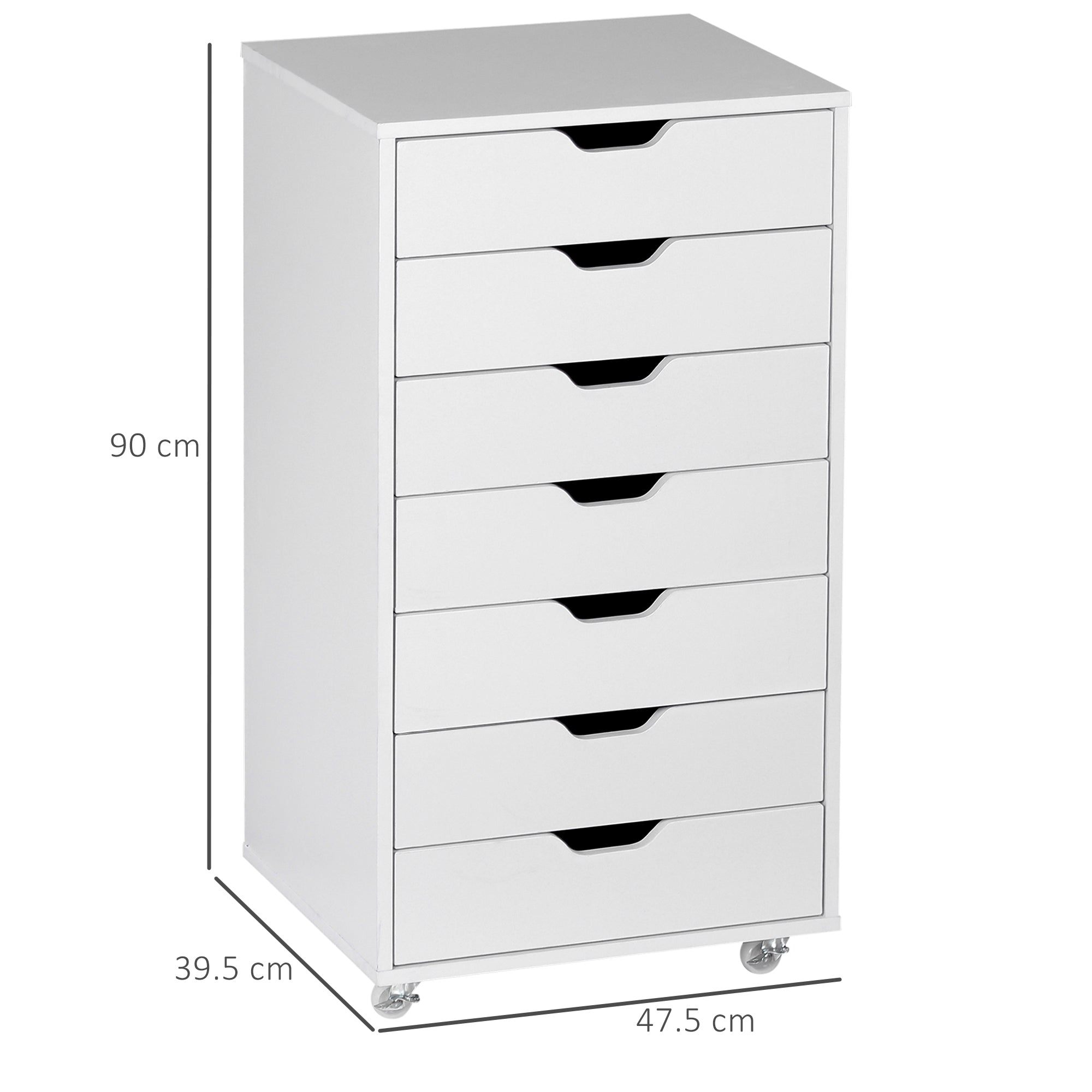 Kozy Seven-Drawer Filing Cabinet, with Wheels - White