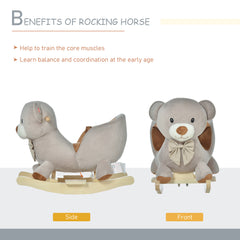 HOMCOM Kids Children Rocking Horse Plush Ride On Bear Seat w/ Sound Wood Base Seat Safety Belt Toddler Baby Toy Grey