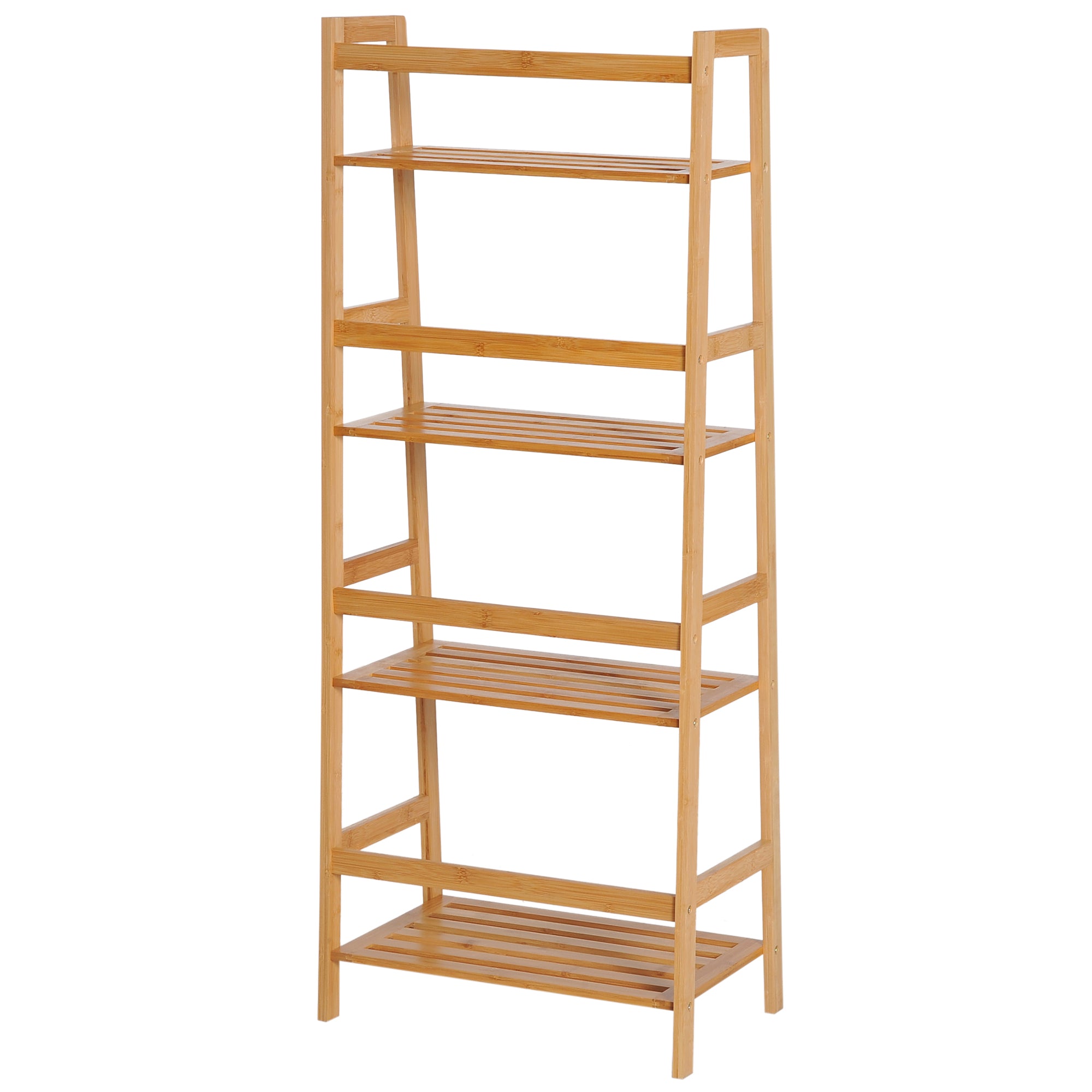 Kozy Bamboo Ladder Shelf, 4-Tier Bookshelf, Freestanding Bookcase for Living Room, Study, Bedroom, Home Office, 48 x 31.5 x 120cm, Natural Wood Effect