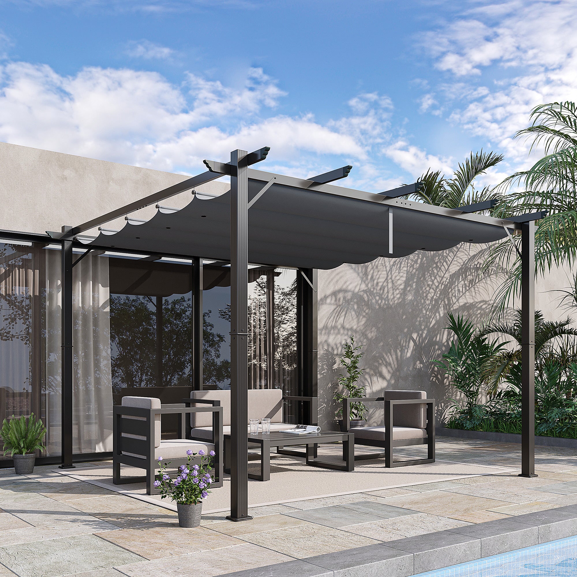 Kozy 3 x 3 m Aluminum Gazebo, with Retractable Roof - Grey