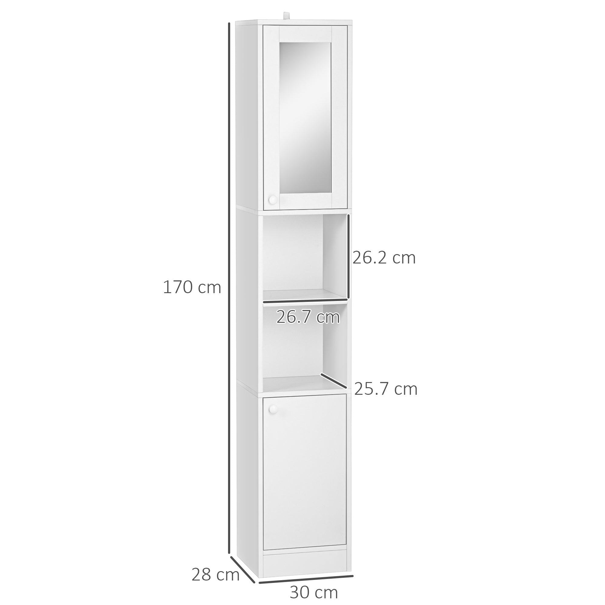 Kozy Tall Bathroom Storage Cabinet with Mirror, Narrow Bathroom Unit, Freestanding Bathroom Cupboard with Adjustable Shelves and 2 Doors, White