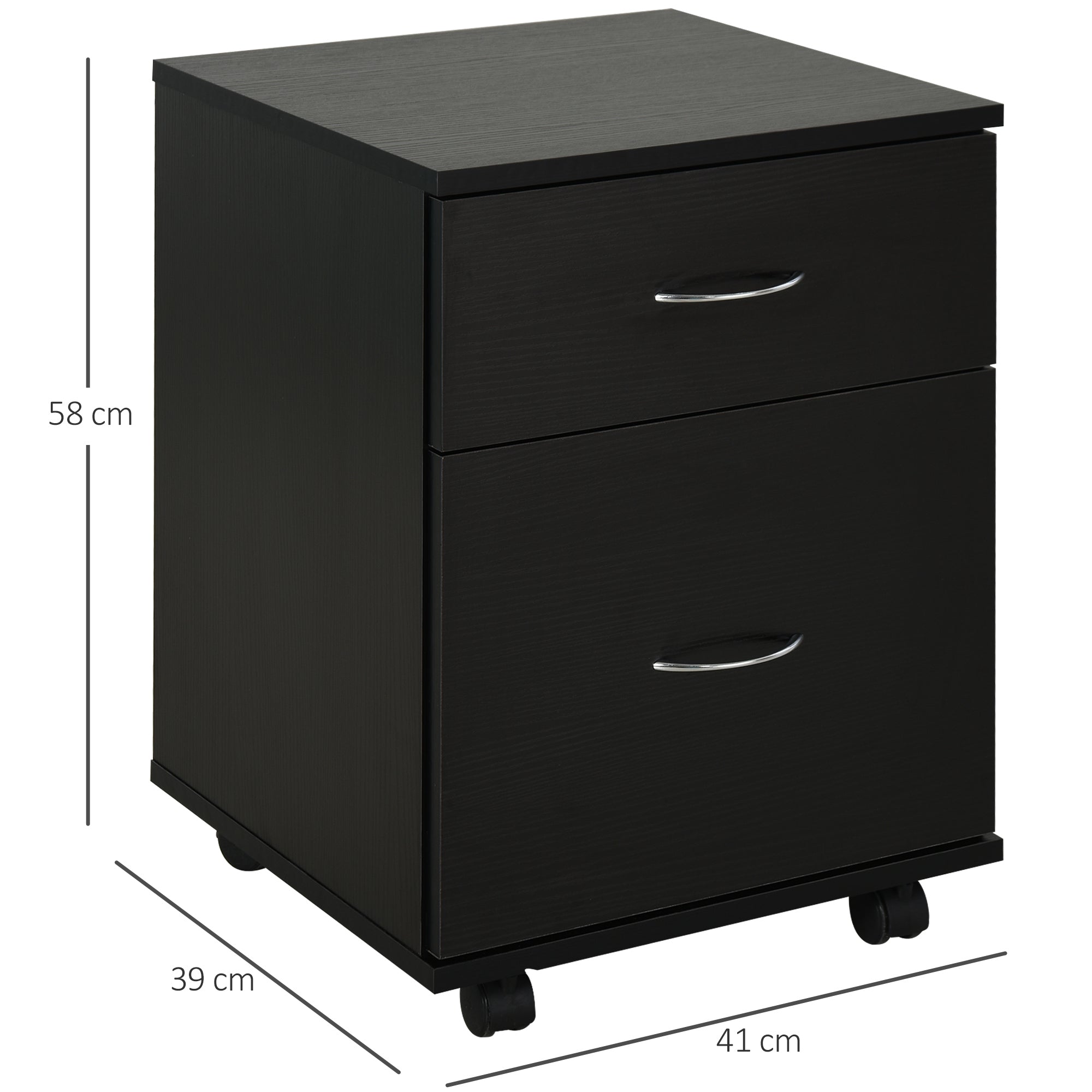 Kozy Two Drawer Filing Cabinet with Wheels- Black Wood Grain
