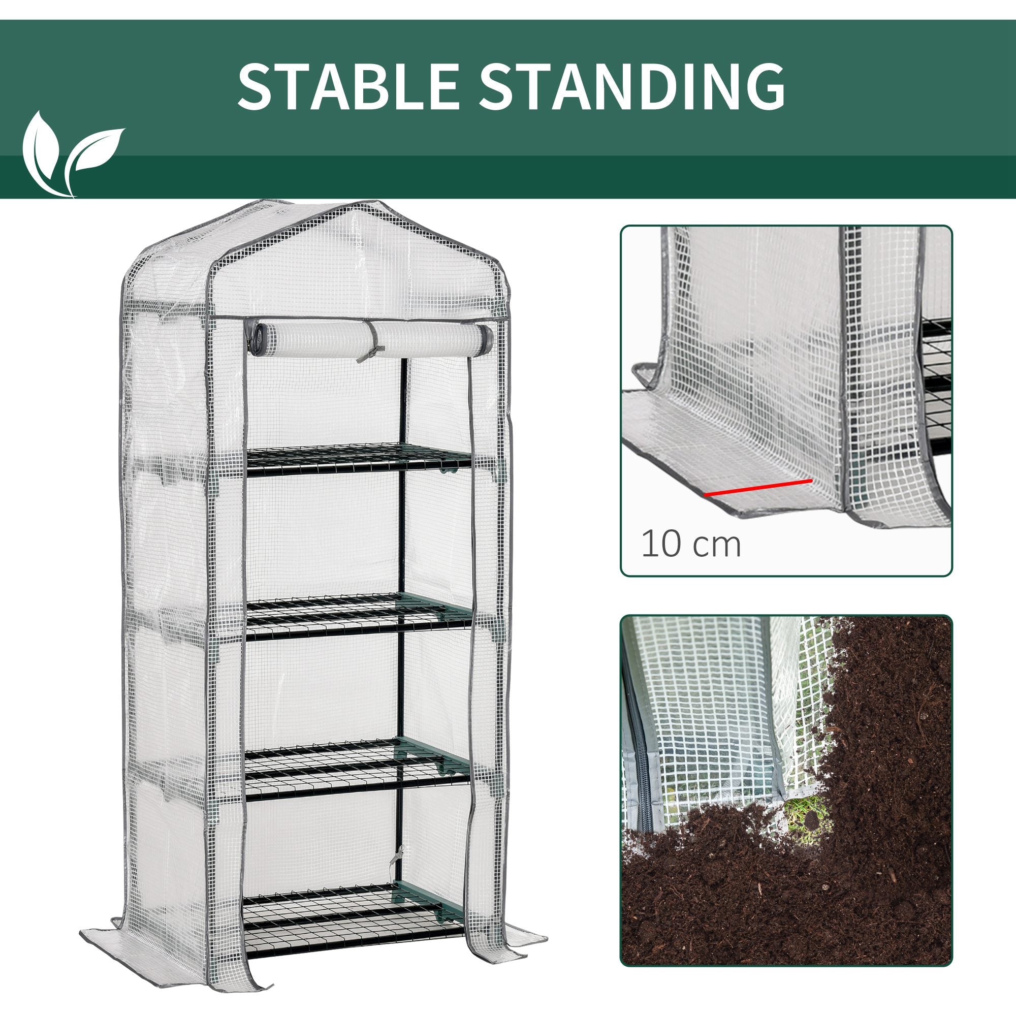 Kozy 4 Tiers Mini Portable Greenhouse Compact Plant Grow Shed Metal Frame PE Cover 160H x 70L x 50Wcm