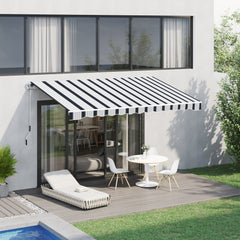 Outsunny 4m x 3(m) Garden Patio Manual Awning Canopy Aluminium Sun Shade Shelter Retractable Blue and White