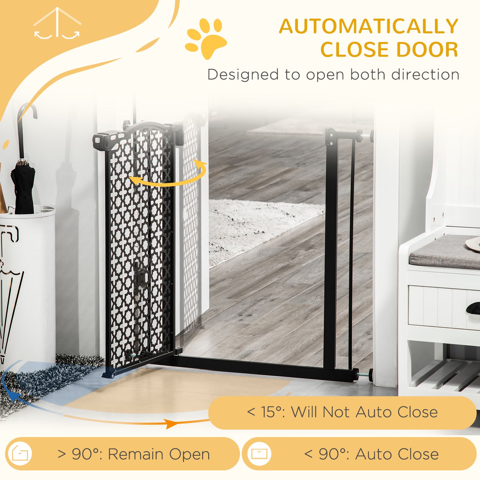 Kozy 74-80 cm Pressure Fit Safety Gate for Doorways and Staircases, Dog Gate, Pet Barrier for Hallways with Auto Close, Double Locking