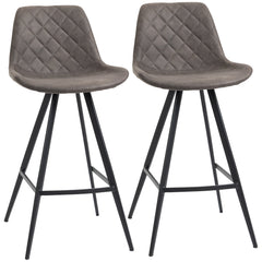 HOMCOM Set of 2 Bar Chair, Bar Stools w/ Vintage Microfiber Cloth Tub Seats Padded, Steel Frame Footrest, Home Kitchen Chair, Dark Grey | Aosom UK
