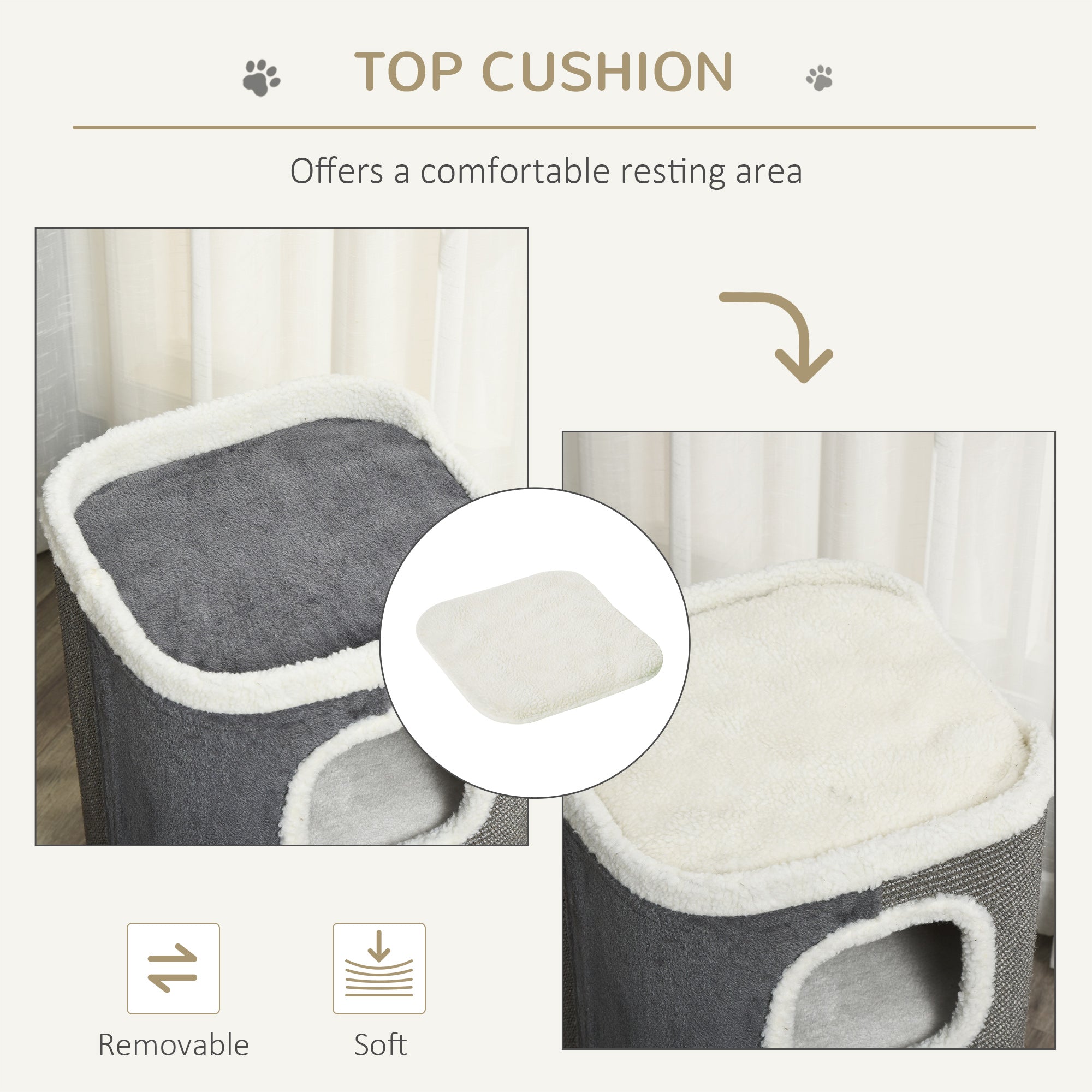 PawHut Sisal Cat Barrel with Soft Plush & Lamb Fleece Grey | Aosom UK