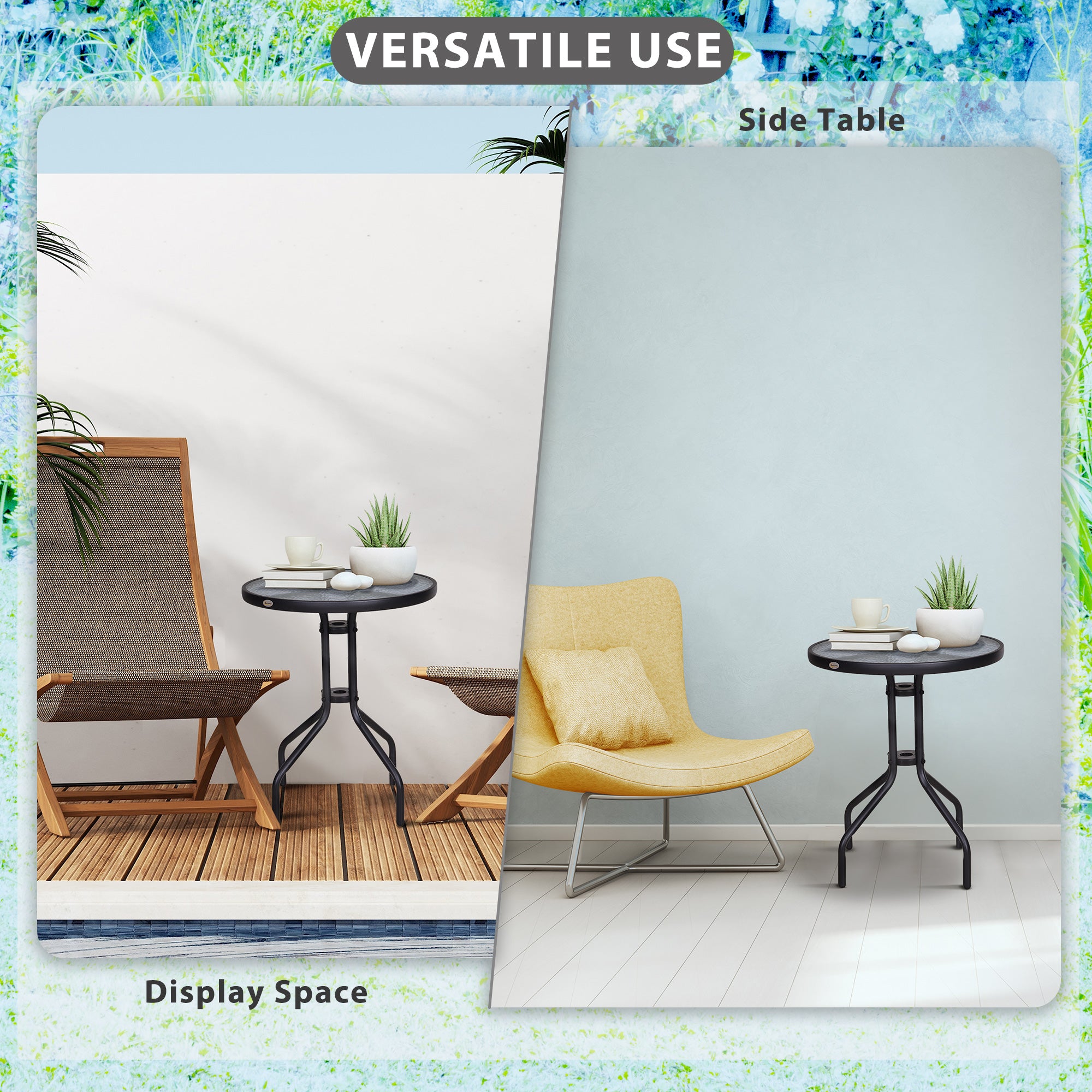 Kozy Bistro Coffee Table Outdoor Tempered Glass Top Table Garden Round Dining Table - 60cm Diameter