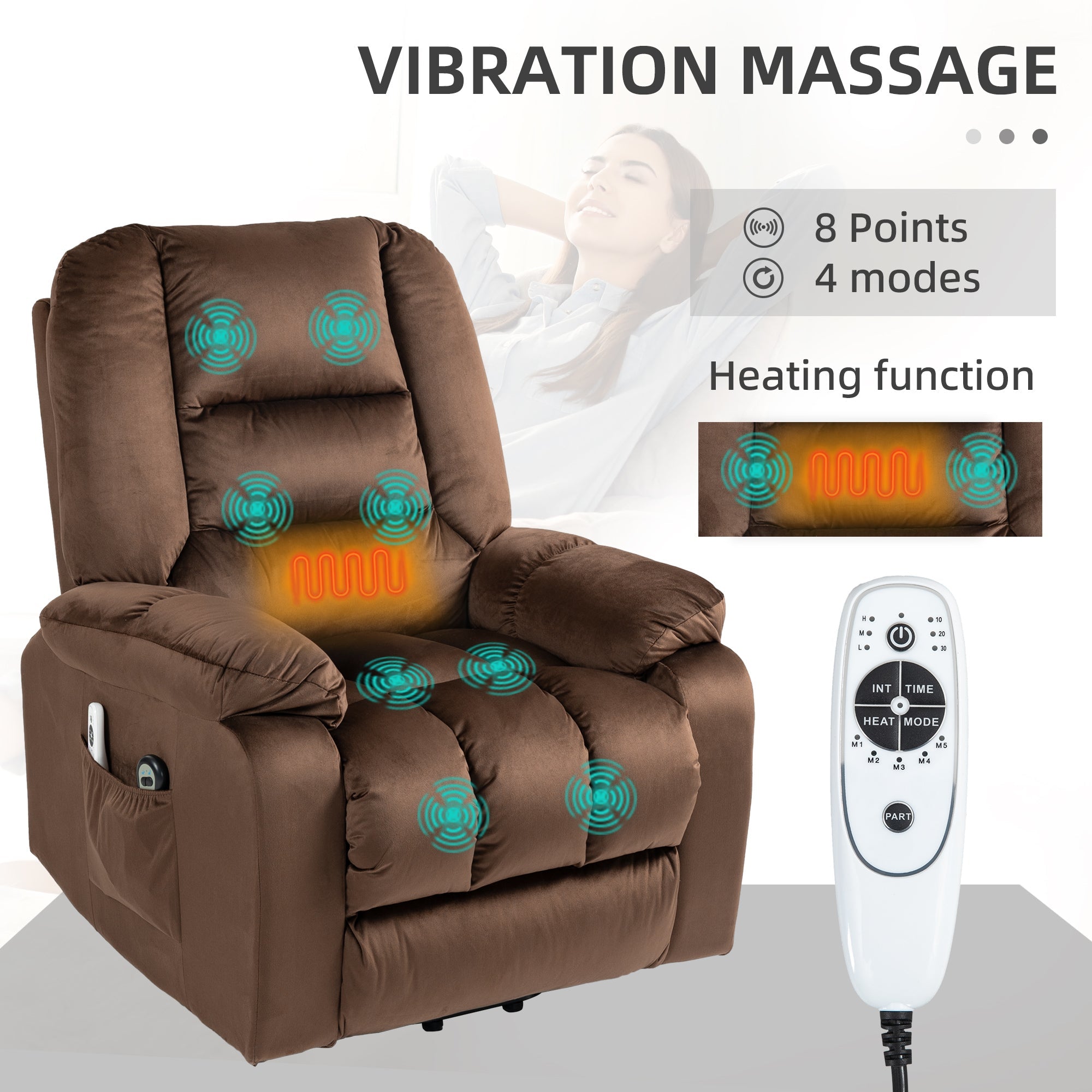 HOMCOM Lift Chair, Quick Assembly, Electric Riser and Recliner Chair with Vibration Massage, Heat, Side Pockets, Brown | Aosom UK