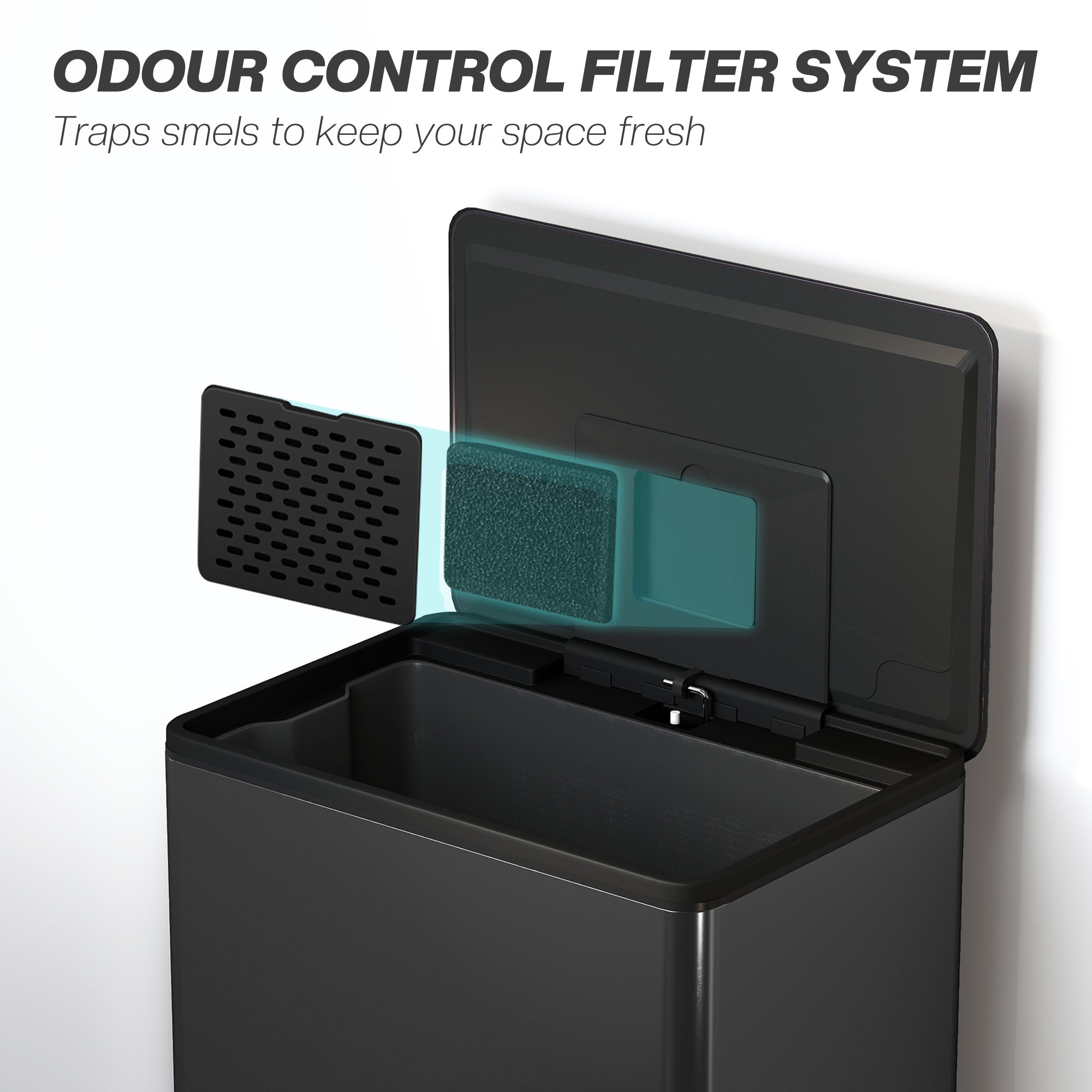 Kozy 45L Kitchen Bin, Pedal Bin with Soft-Close and Stay-Open Lid, Removable Inner Bucket, Odor Control for Kitchen, Office