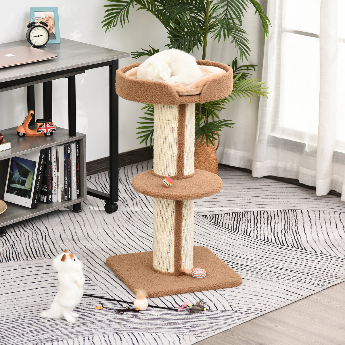 PawHut Cat Tree with Perches, Sisal Scratching Posts & Lamb Cashmere, Activity Centre, Brown