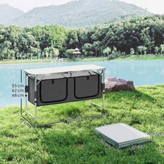 Kozy 4ft Folding Camping Cupboard Kitchen, Height Adjustable Aluminium Camping Table with Storage, Lightweight Picnic Table for Outdoor Garden BBQ Party