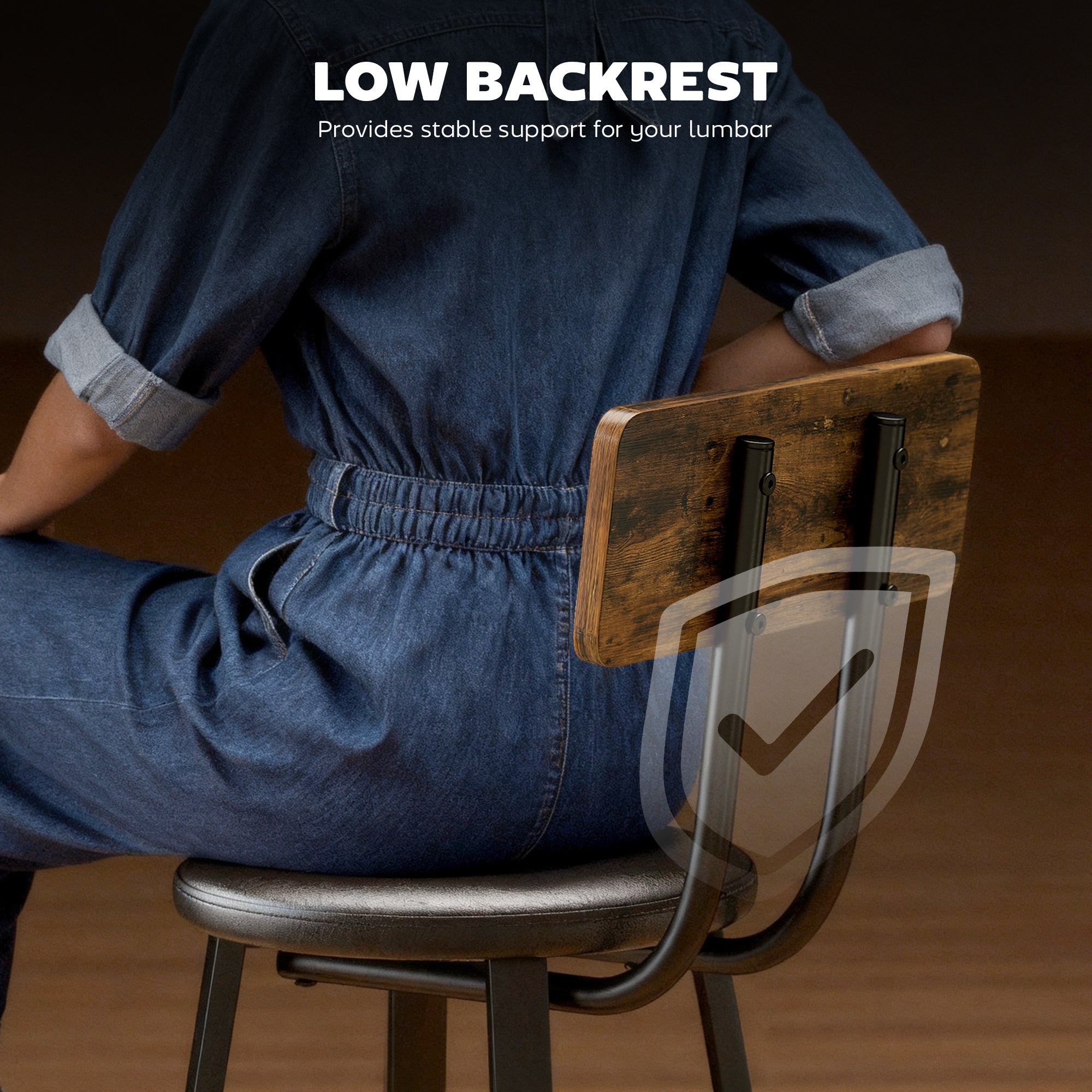 Kozy Upholstered Bar Stools Set of 2 with Backrest and Footrest - Rustic Brown and Black