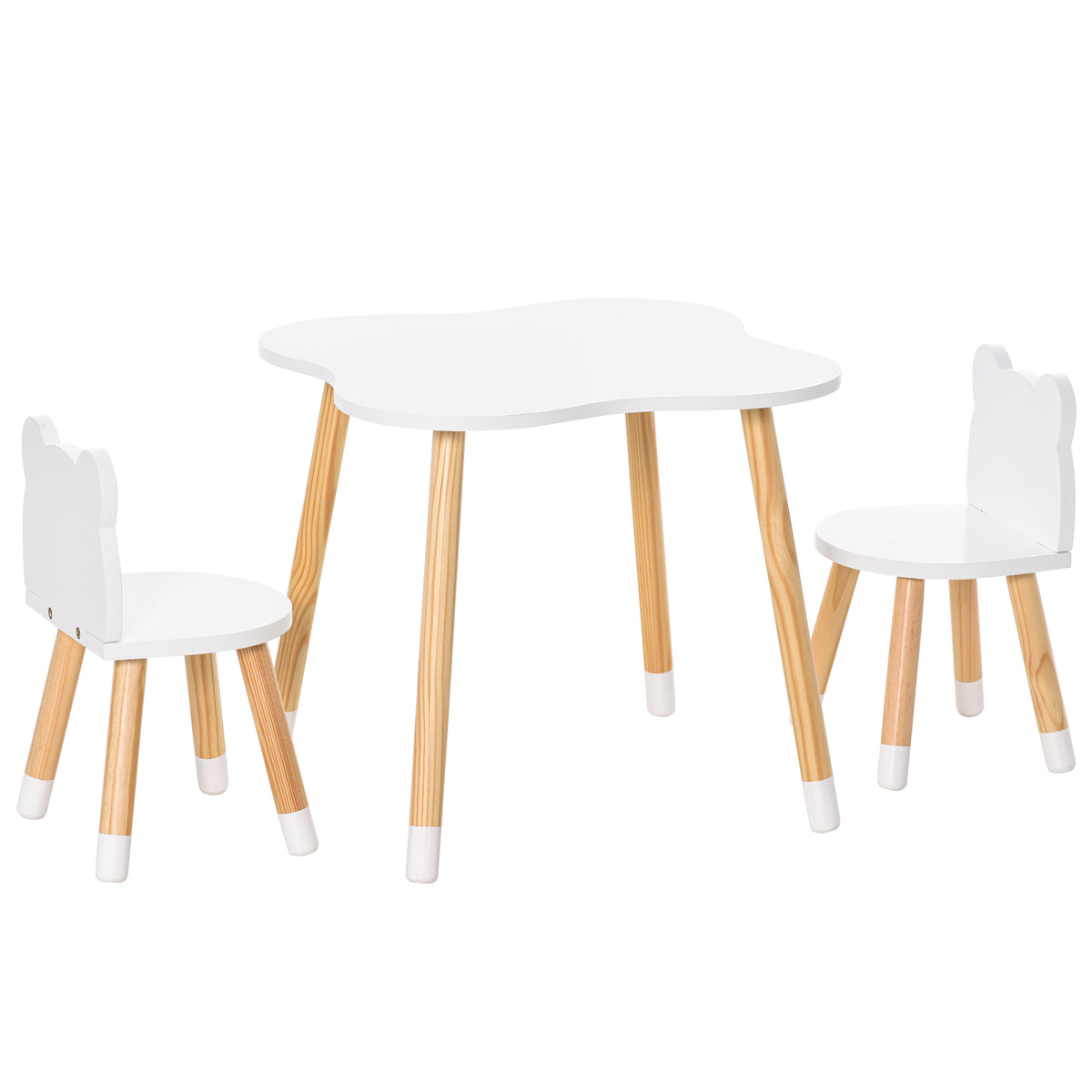 Kozy 3-Piece Kids Table and Chair Set with 2 Bear-Shaped Chairs, for Ages 1-4 Years, White