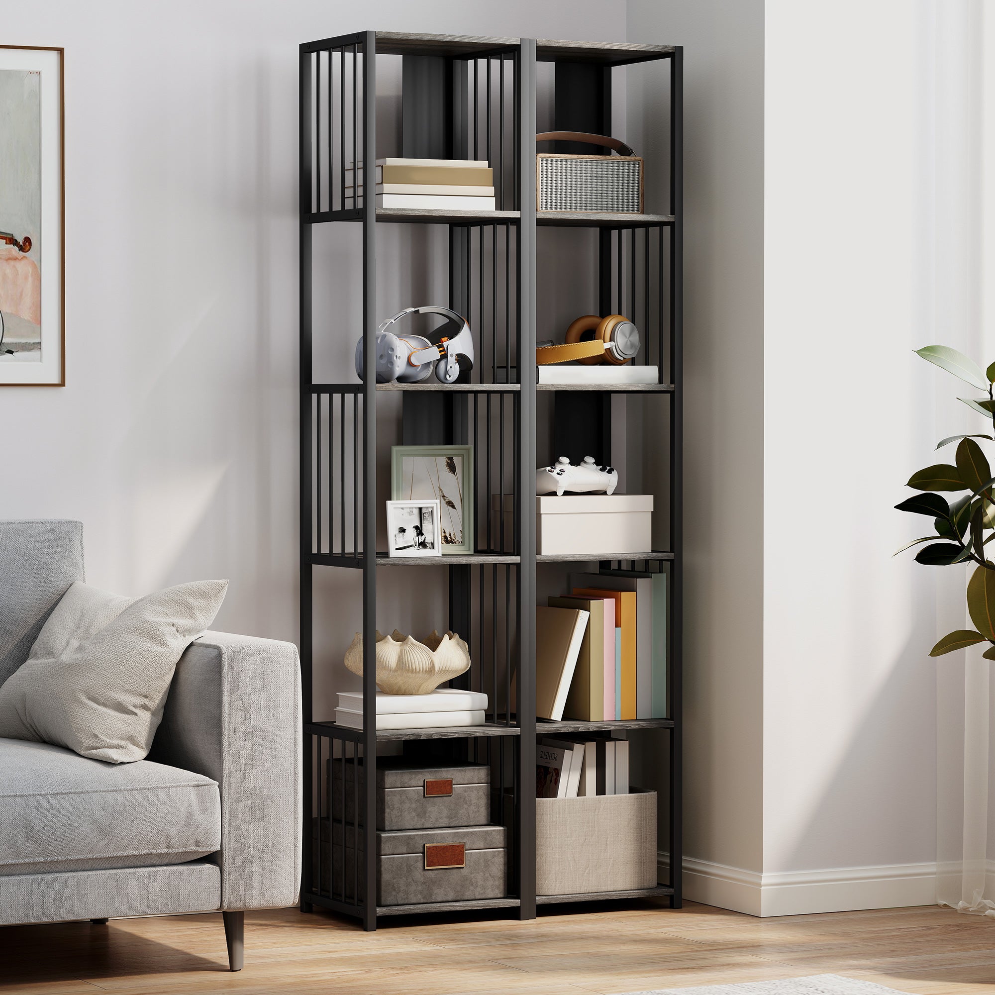 Kozy - 5-Tier Bookshelf with Steel Frame - Grey